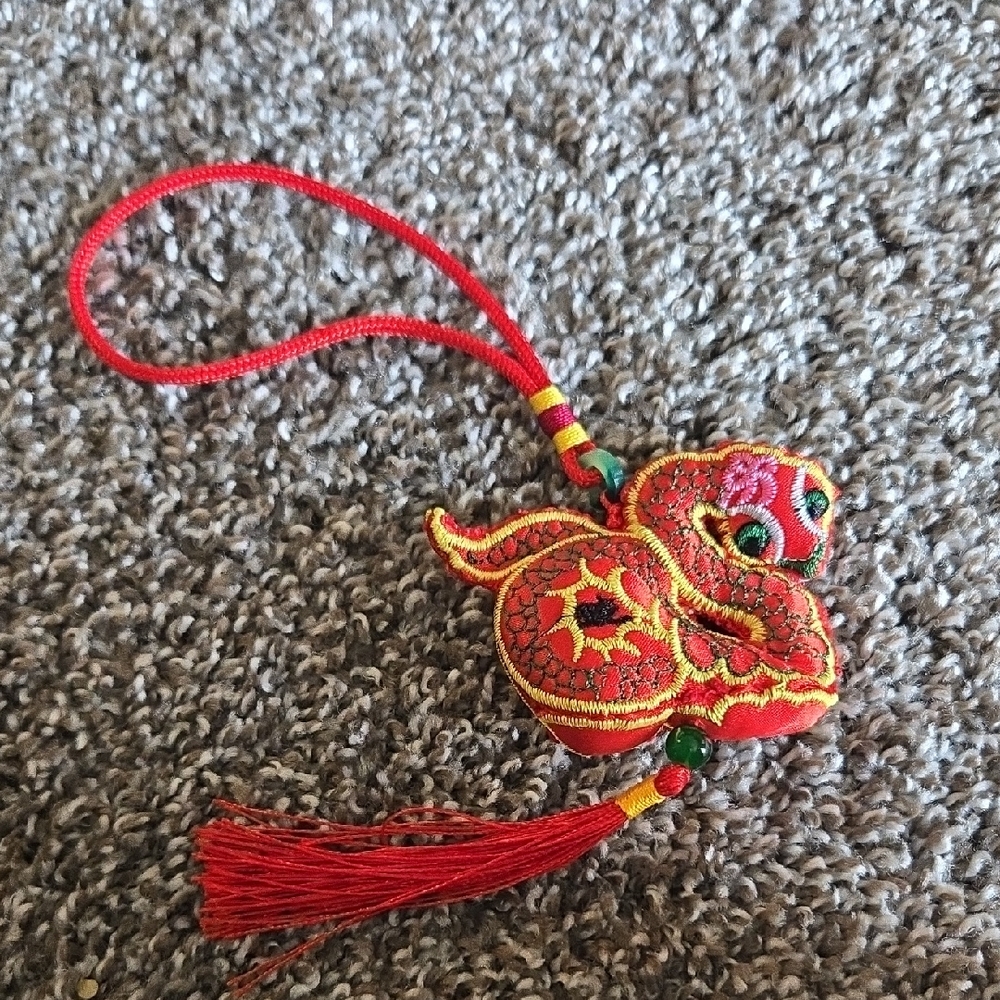 Red and Gold Embroidered Snake Keychain